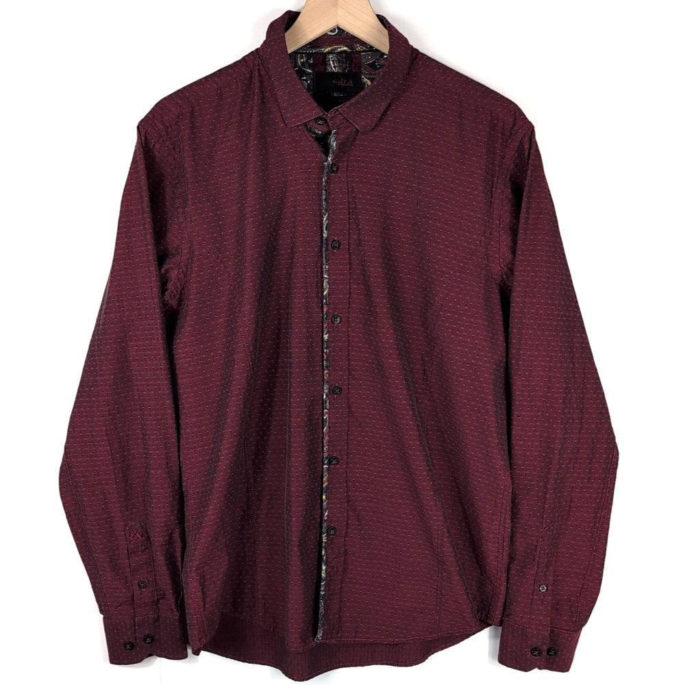 Eight X Men's Premium Slim Fit Shirt Red Paisley Long Sleeve Button-Up Size M